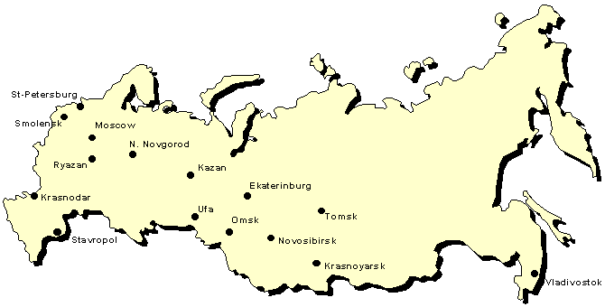 Geographical location of participating cities.